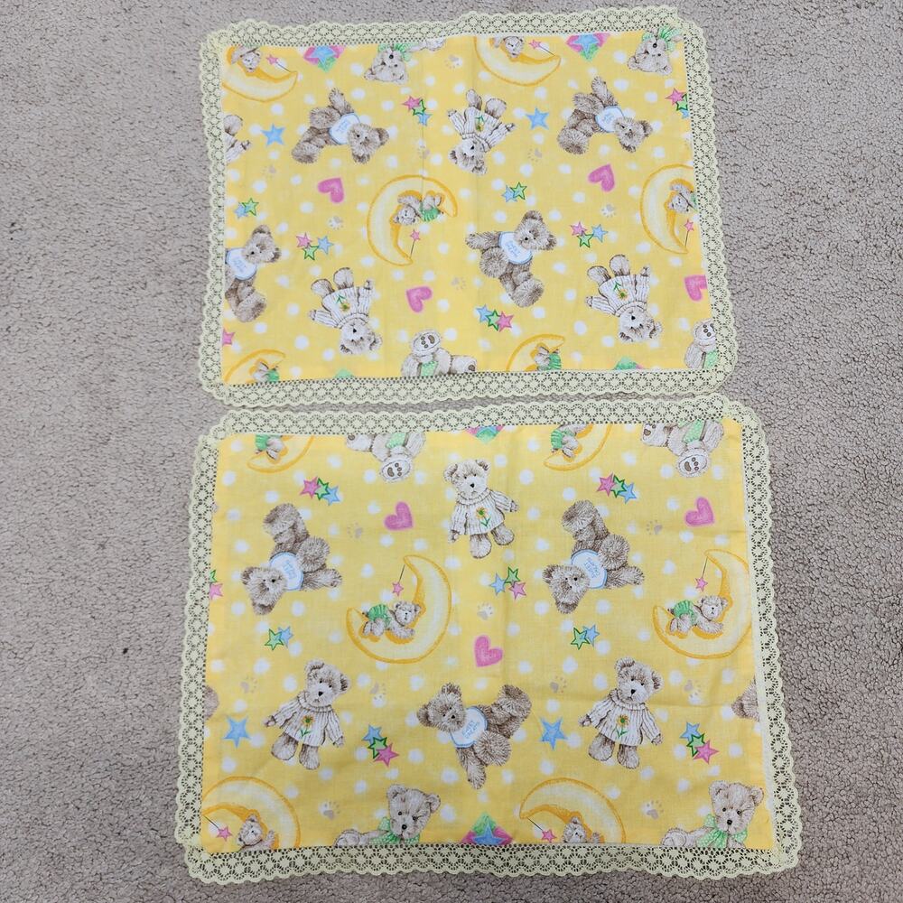 Boyds Bear Pillow Shams 16x12 Star Moon Yellow Lace Trim Cotton Handmade Nursery